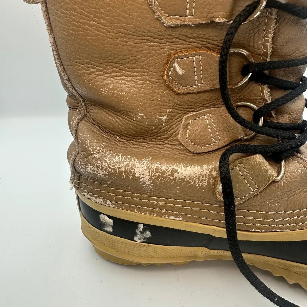 Sorel‎ Manitou Snow Winter Boots Tan Brown Leather Wool Blend Kids Size 7